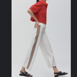 Anthropologie Maeve Ettie High Waisted Crop Wide Bold Stripe Pants W30 Stone